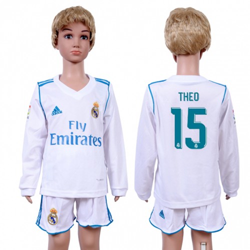Real Madrid #15 Theo Home Long Sleeves Kid Soccer Club Jersey